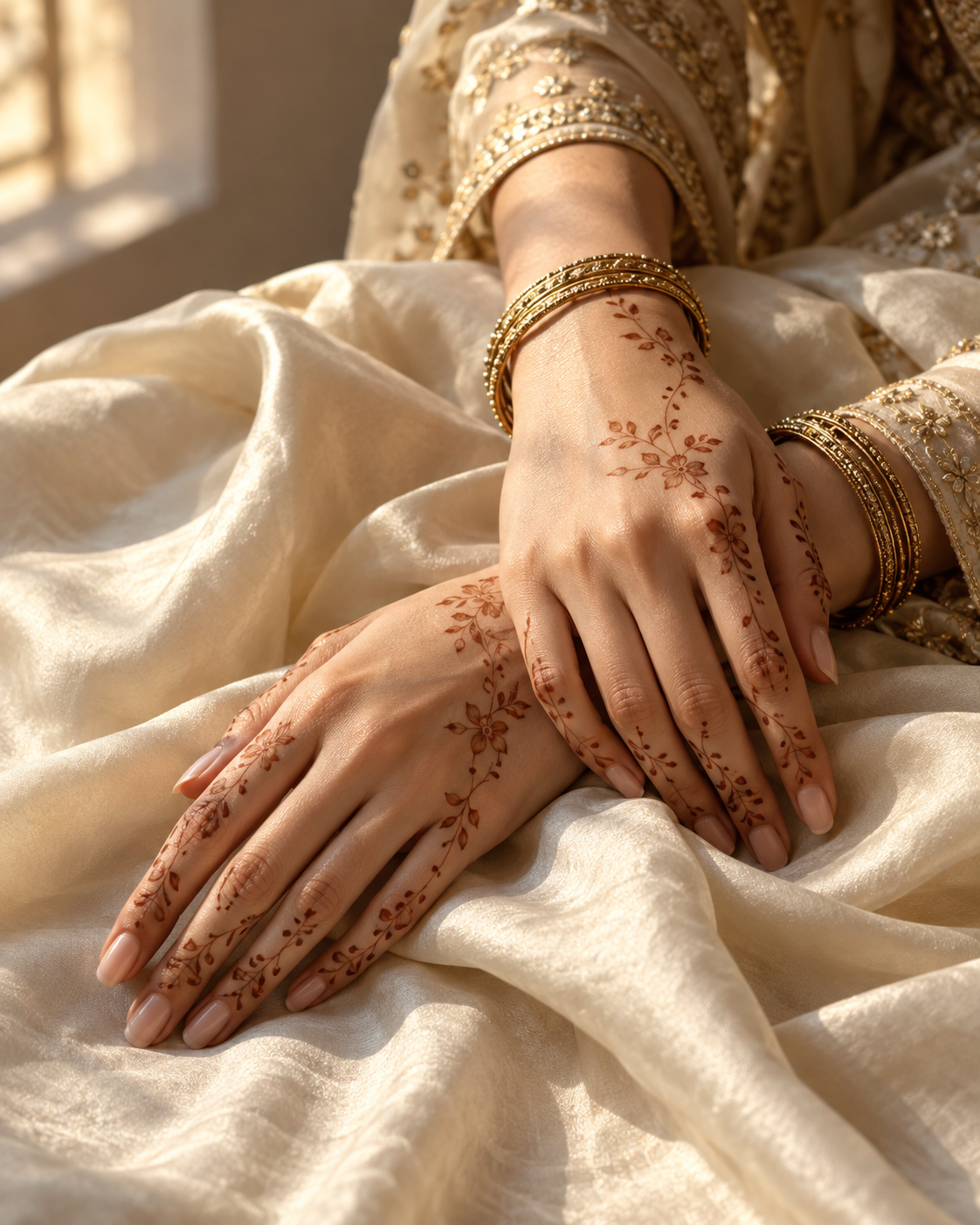 Illustrative minimal floral mehendi on hands